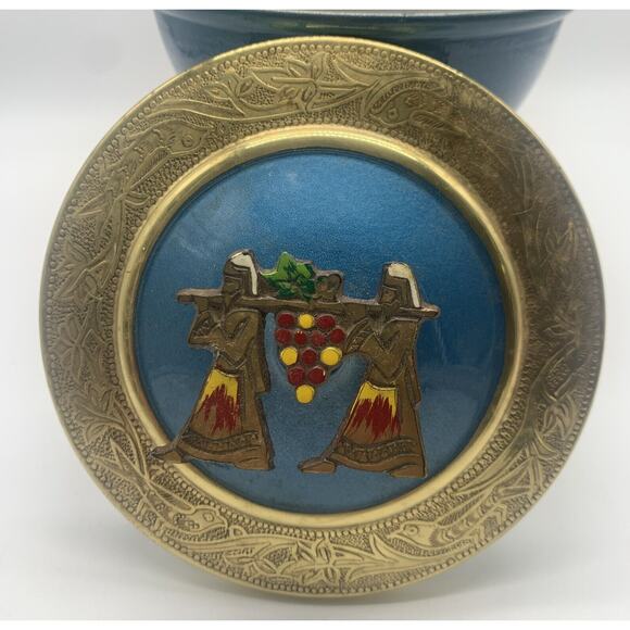 Vtg Wailing Wall ISRAEL BLUE ENAMEL Metal DISH COVERED COMPOTE JUDAICA - Picture 4 of 6